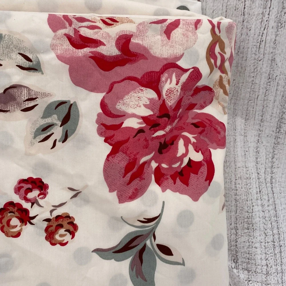 Cath Kidston Duvet Cover King Raspberry Roses Floral Gray Polka Dot Reversible